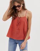 Asos Design Lattice Front Cami In Casual Fabric Sun Top - White