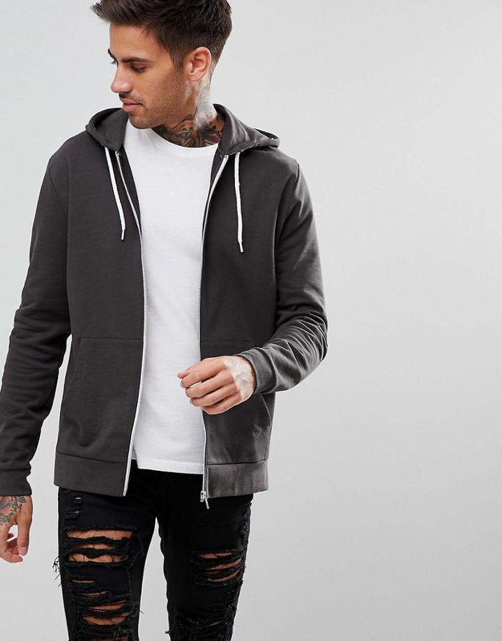 Asos Zip-up Hoodie In Washed Black - Black