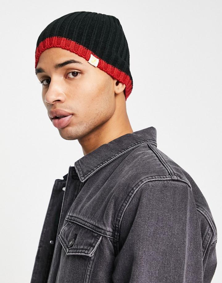 Farah Logo Ribbed Knit Beanie In Black