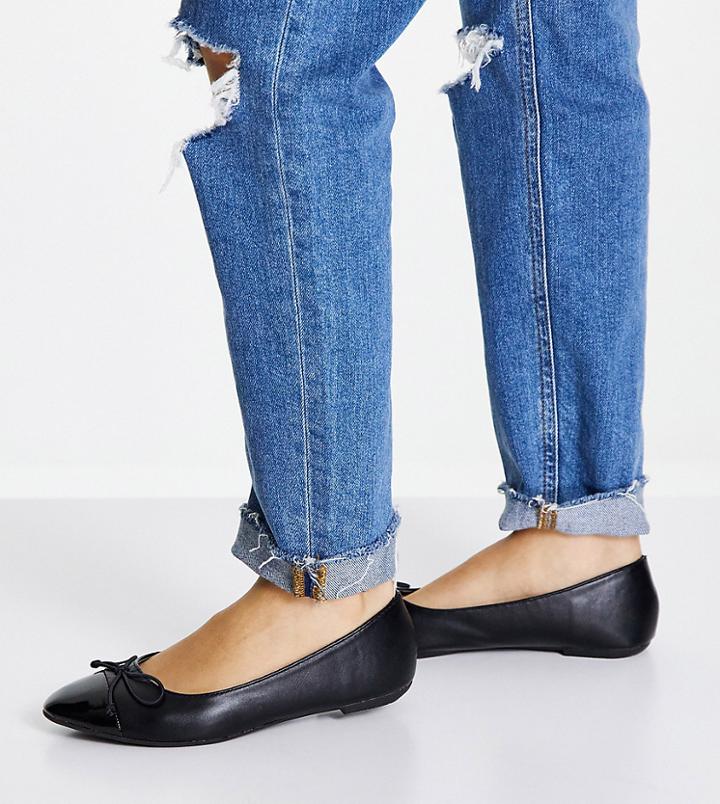 Truffle Collection Wide Fit Easy Ballet Flats In Black With Toe Cap