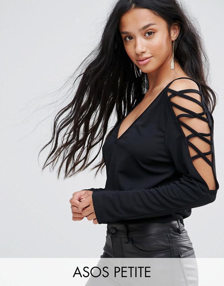 Asos Petite Top In Crepe With Caging Shoulder Detail - Black