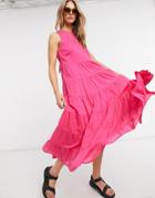 Warehouse High Neck Tiered Maxi Dress In Pink