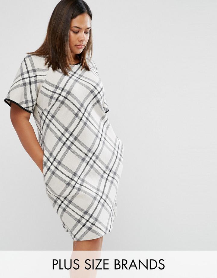 Elvi Plus Shift Dress In Check - Cream