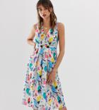 Reclaimed Vintage Inspired Midi Dress With Wrap Button Front In Brush Stroke Print - Multi
