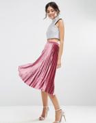 Asos Pleated Midi Skirt In Velvet - Brown
