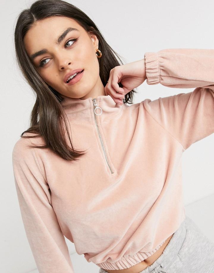 Only Half Zip Cropped Sweatshirt In Misty Rose-pink