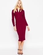 Asos Midi Dress In Knit With Cable Cut Out Detail - Plum