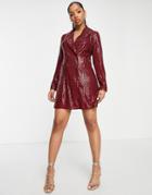 Style Cheat Embellished Blazer Mini Dress In Burgundy Sequin-red