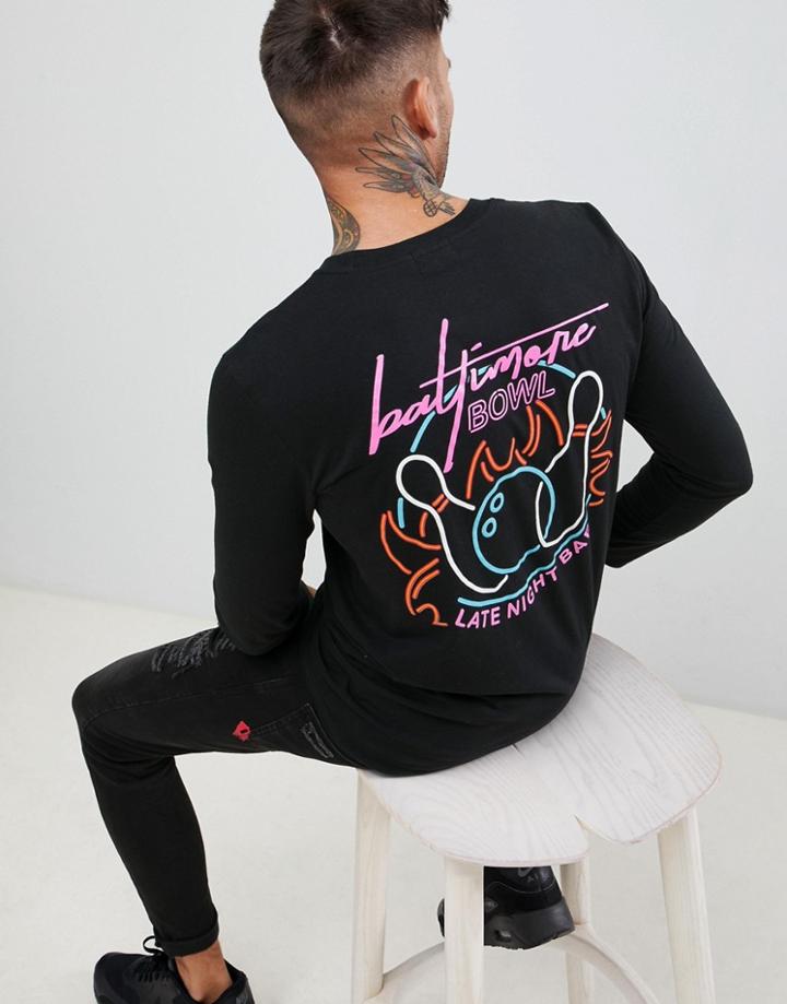 Boohooman Long Sleeve T-shirt With Neon Back Print - Black