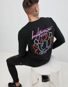 Boohooman Long Sleeve T-shirt With Neon Back Print - Black