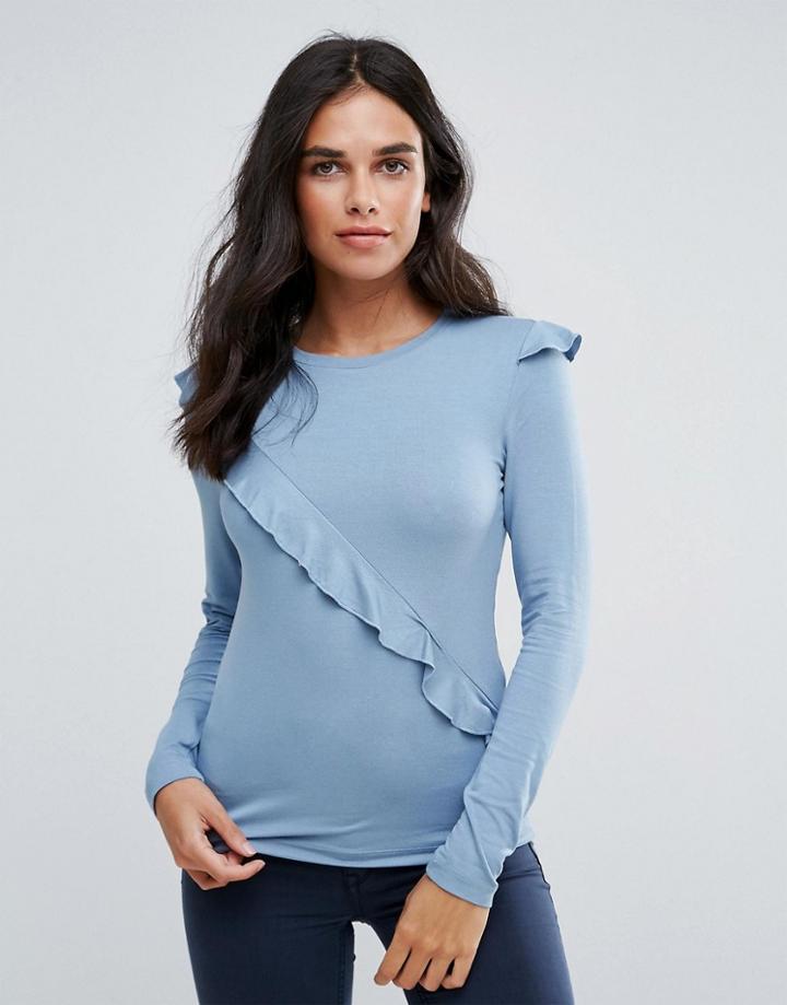 Only Lise Fril Side Long Sleeved T-shirt - Blue