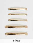 Asos Design Pack Of 5 Thin Hair Clips In Mixed Sizes In Gold Tone