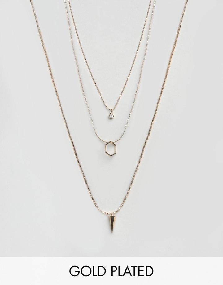 Nylon Gold Plated Multi Row Necklace - Gold Plated