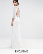 A Star Is Born Embellished Sheer Insert Long Sleeve Maxi Dress - White