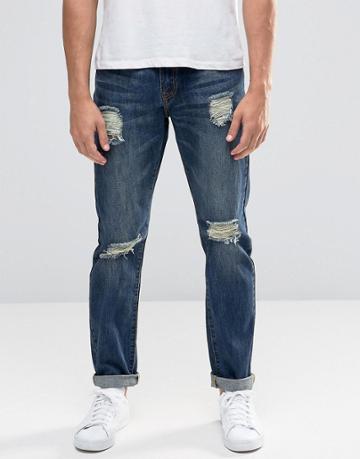 Always Rare Slim Fit Jeans With Rips - Blue