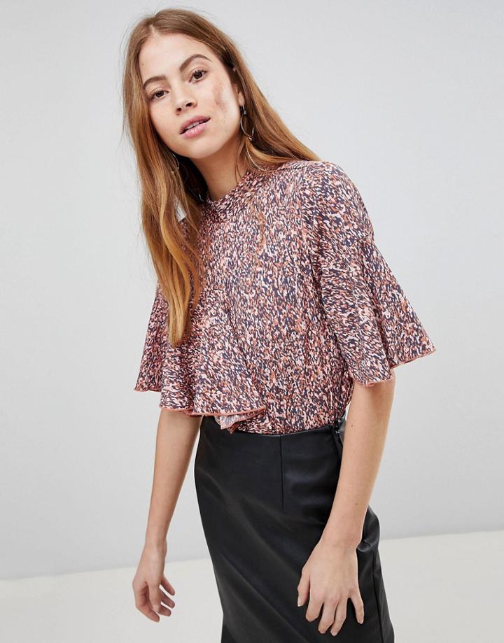 Vila Asymmetric Printed Top - Navy