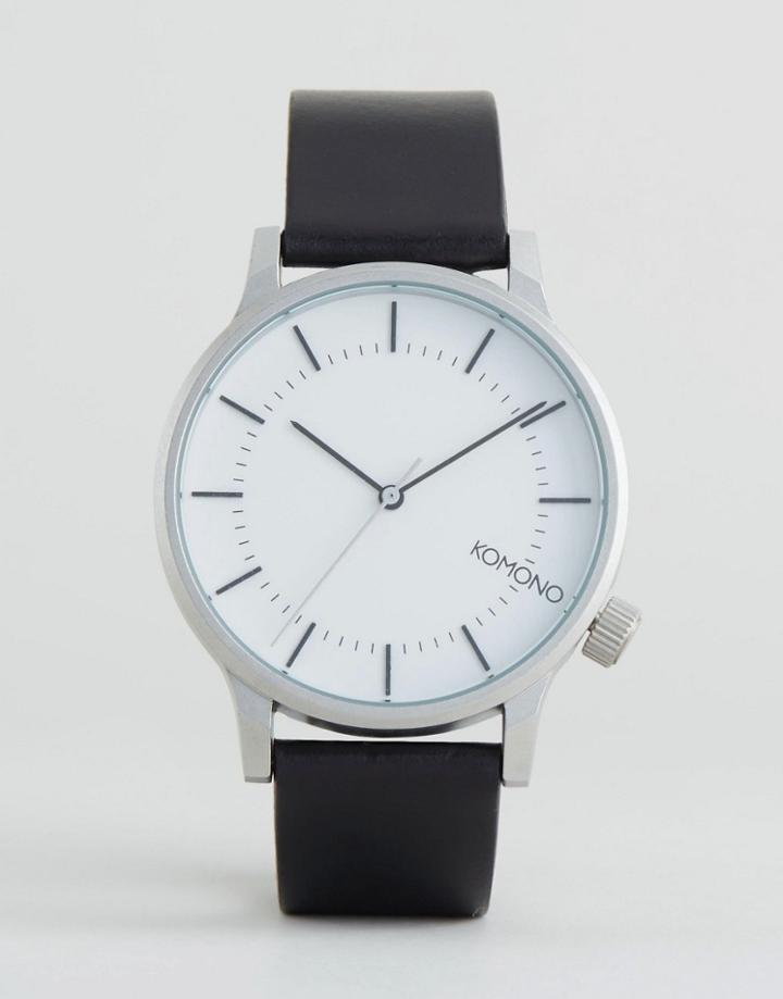 Komono Winston Regal Leather Watch In Black/silver - Black