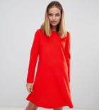 Asos Design Petite Dress In Fine Knit With Ruffle Hem - Red