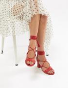 Missguided Lace Up Block Heeled Sandal - Red