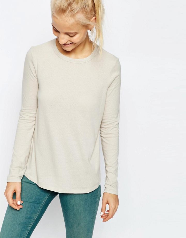 Asos Linen Look Long Sleeve Top - Gray Solid