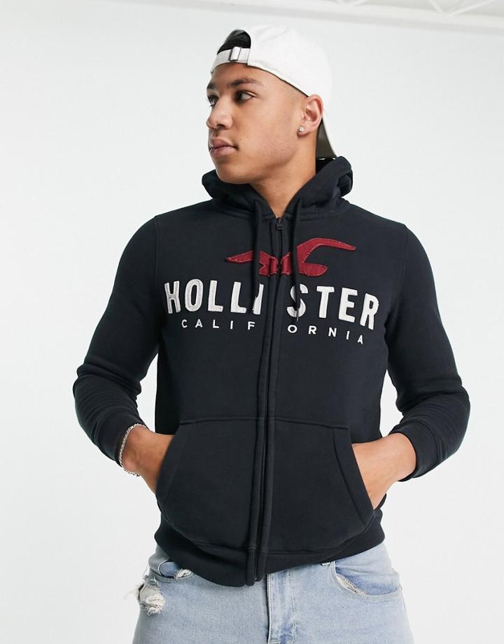 Hollister Hoodie In Black With Chest Logo