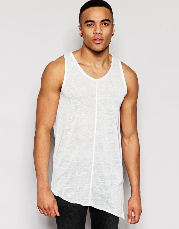 Asos Sheer Slub Longline Tank With Asymmetric Hem - Ecru
