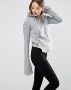 Style Mafia Hoodie With Long Fluted Sleeves - Gray