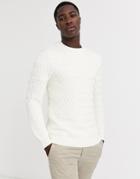 Selected Homme Chunky Cable Knitted Sweater In White