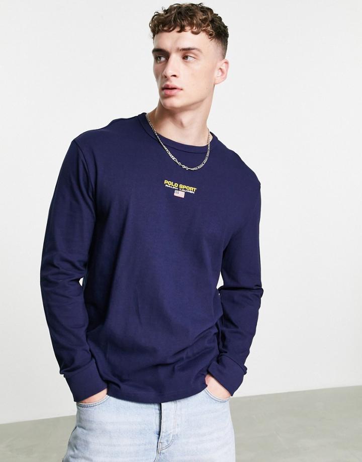 Polo Ralph Lauren Sport Capsule Central Logo Long Sleeve Top In Navy