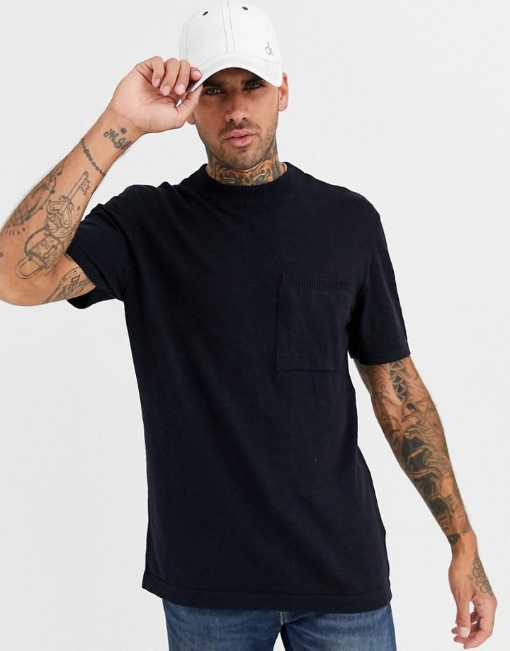 River Island Knitted T-shirt In Navy