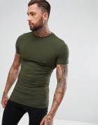 Asos Longline Muscle Fit T-shirt With Crew Neck - Green