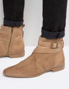 Asos Chelsea Boots In Stone Suede With Strap Detail - Stone