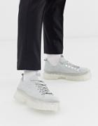 Asos Design Lace Up Shoes In Gray Suede With Chunky Sole - Gray
