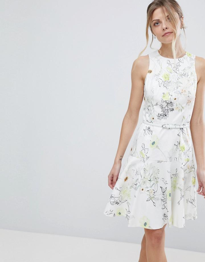 Coast Mezel Floral Print Skater Dress - White