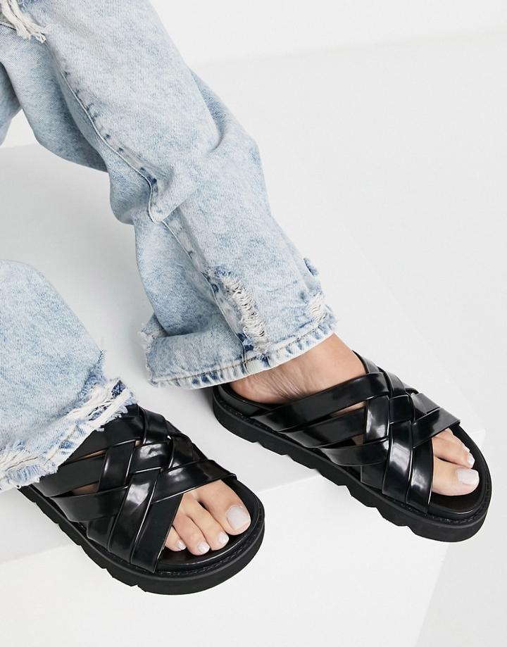 Asos Design Firestone Chunky Woven Flat Mules In Black