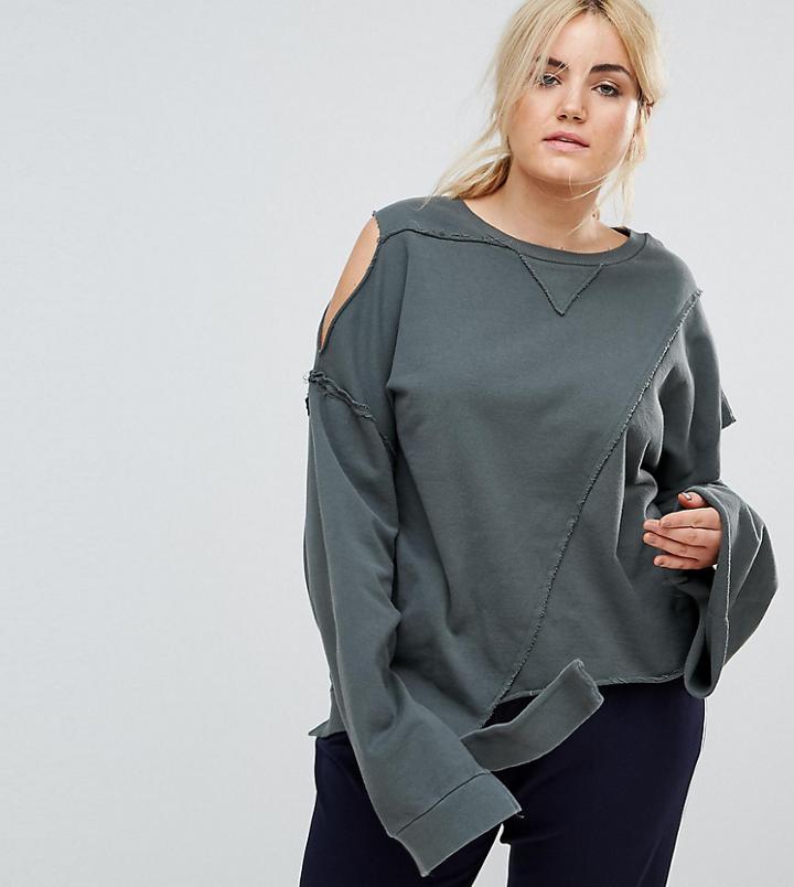 Asos Curve Sweatshirt With Undone Deconstruction - Green
