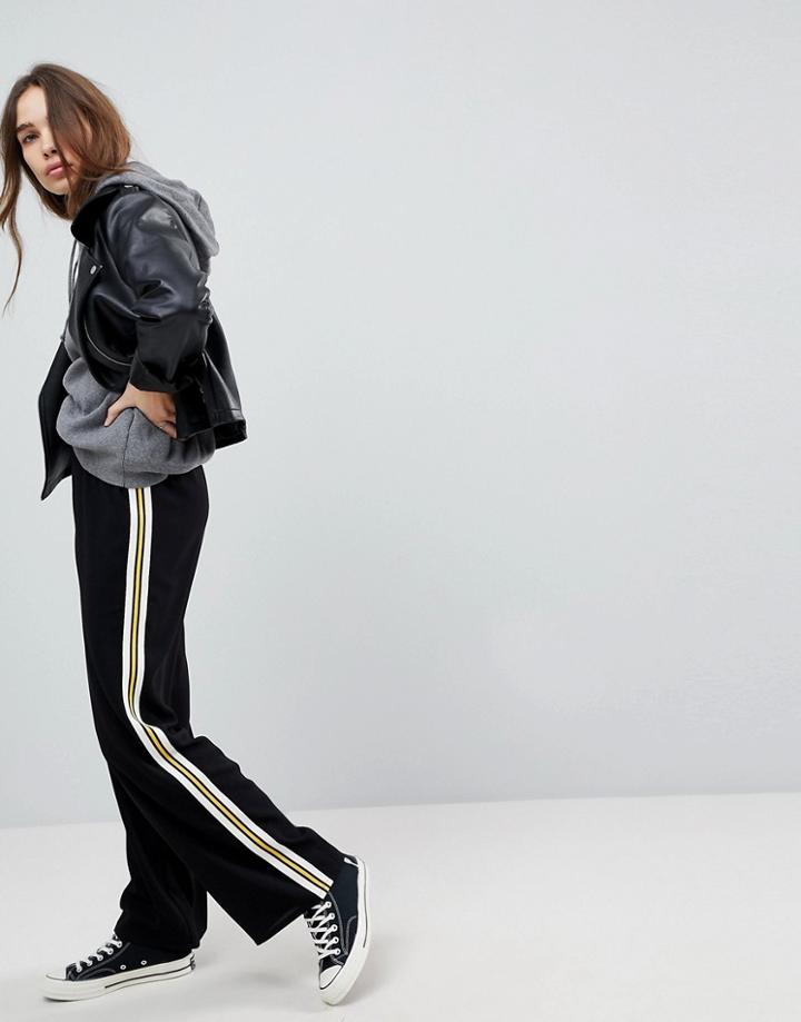 Asos Tailored Soft Wide Leg Track Pant With Tape Trim - Black