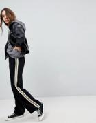 Asos Tailored Soft Wide Leg Track Pant With Tape Trim - Black