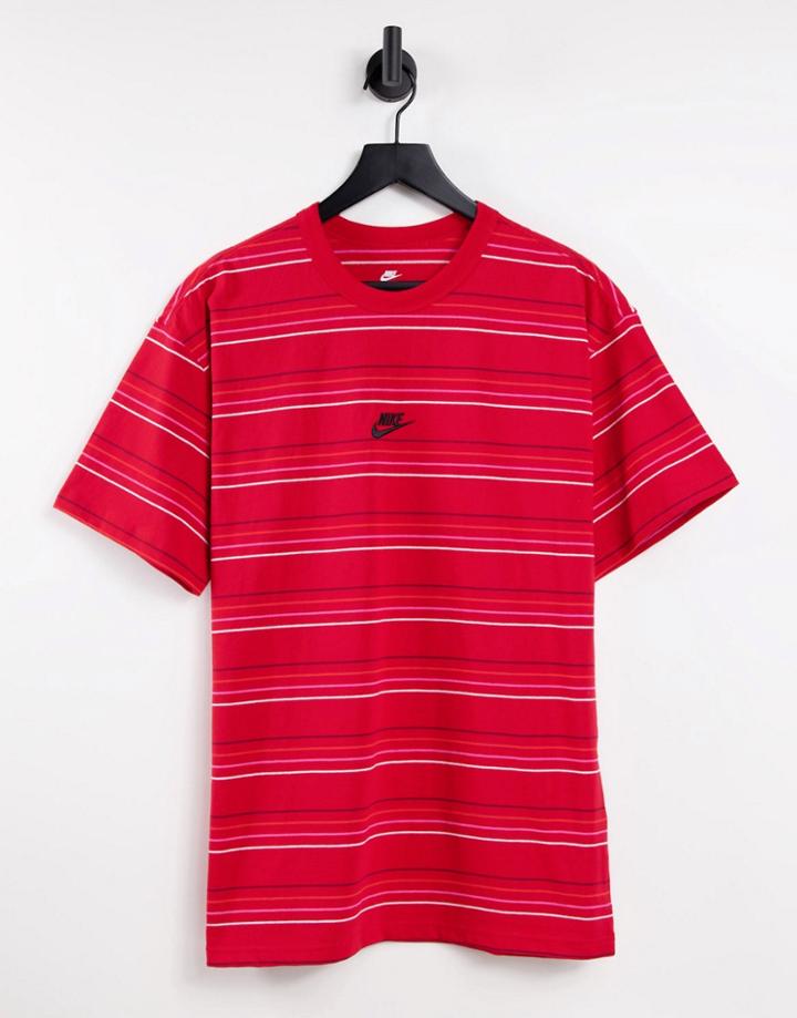 Nike Premium Essentials Oversized Stripe T-shirt In Red