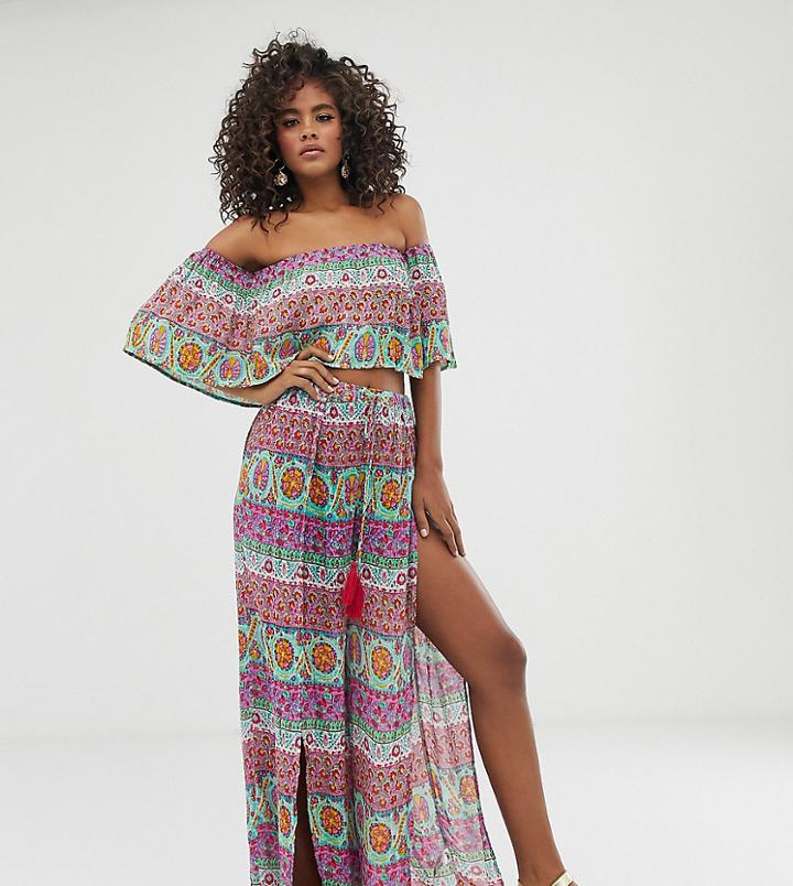 Asos Design Tall Split Front Beach Pants In Tile Print Two-piece-multi