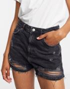 Topshop Denim Rip Shorts In Black