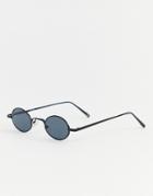 Asos Design Mini Oval Sunglasses In Black With Smoke Lens - Black