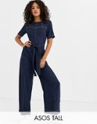 Asos Design Tall Contrast Stitch Jumpsuit With Sweetheart Stitch