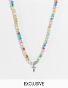 Reclaimed Vintage Inspired Unisex Necklace With Cross Pendant In 90's Fun Swirl Beads-multi