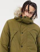Penfield Kirby Insulated Hooded Parka Detachable Faux Fur Trim In Olive Green - Green