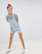 Asos Design Denim Romper In Light Wash Blue - Blue