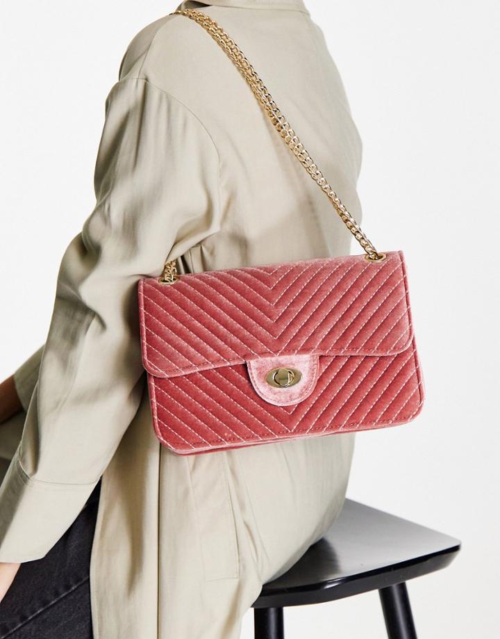 My Accessories London Quilted Velvet Cross-body Bag In Pink
