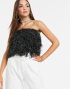 Asos Design Faux Feather Bandeau Top - Black