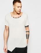 Asos Super Longline T-shirt In Fine Rib With Asymmetric Hem In Beige - Oatmeal