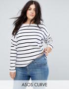 Asos Curve Stripe T-shirt In Baby Loop Back - Multi